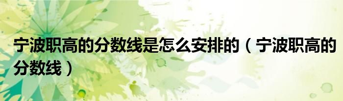 宁波职高的分数线是怎么安排的(宁波职高的分数线)