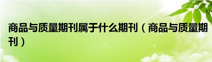 商品与质量期刊属于什么期刊(商品与质量期刊)