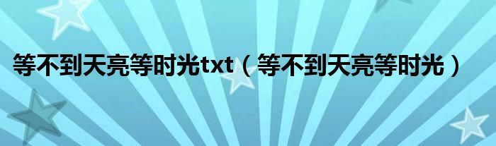 等不到天亮等时光txt(等不到天亮等时光)