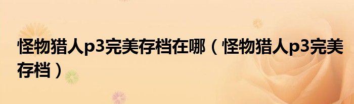 怪物猎人p3完美存档在哪(怪物猎人p3完美存档)