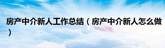 房产中介新人工作总结(房产中介新人怎么做)