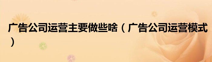 广告公司运营主要做些啥(广告公司运营模式)