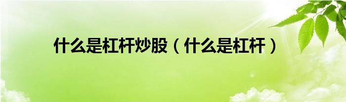 什么是杠杆炒股(什么是杠杆)