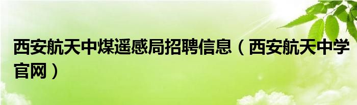 西安航天中煤遥感局招聘信息(西安航天中学官网)