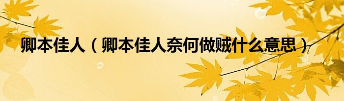 卿本佳人(卿本佳人奈何做贼什么意思)