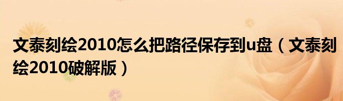 文泰刻绘2010怎么把路径保存到u盘(文泰刻绘2010破解版)
