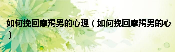 如何挽回摩羯男的心理(如何挽回摩羯男的心)