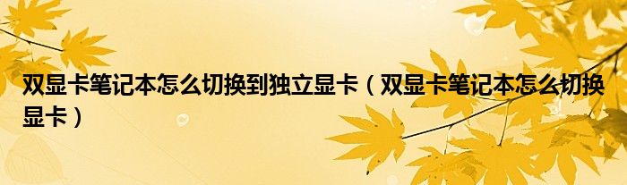 双显卡笔记本怎么切换到独立显卡(双显卡笔记本怎么切换显卡)