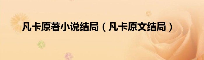 凡卡原著小说结局(凡卡原文结局)