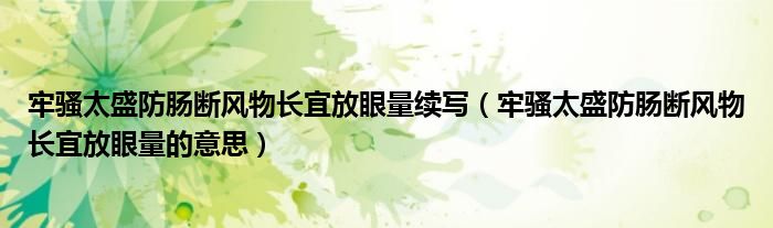 牢骚太盛防肠断风物长宜放眼量续写(牢骚太盛防肠断风物长宜放眼量的意思)