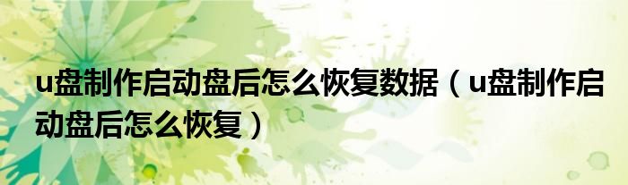 u盘制作启动盘后怎么恢复数据(u盘制作启动盘后怎么恢复)