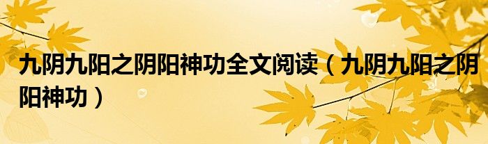 九阴九阳之阴阳神功全文阅读(九阴九阳之阴阳神功)