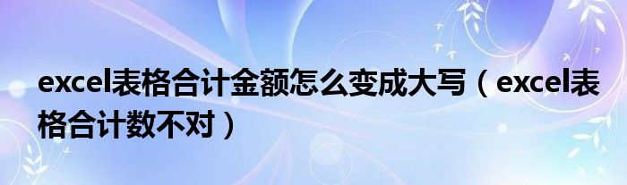 excel表格合计金额怎么变成大写(excel表格合计数不对)
