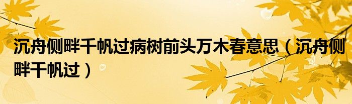 沉舟侧畔千帆过病树前头万木春意思(沉舟侧畔千帆过)