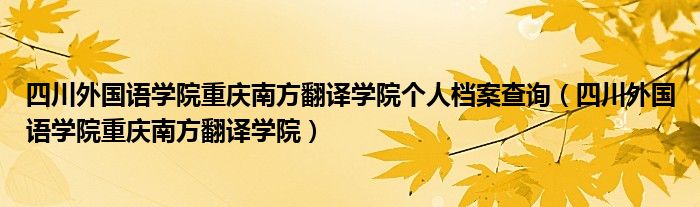四川外国语学院重庆南方翻译学院个人档案查询(四川外国语学院重庆南方翻译学院)