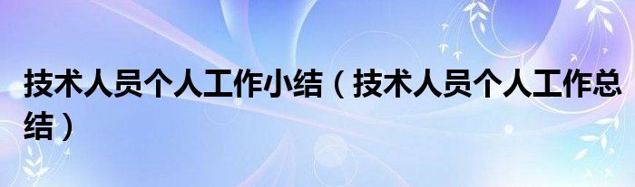 技术人员个人工作小结(技术人员个人工作总结)
