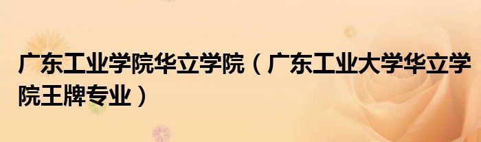 广东工业学院华立学院(广东工业大学华立学院王牌专业)