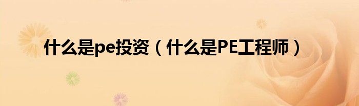 什么是pe投资(什么是PE工程师)
