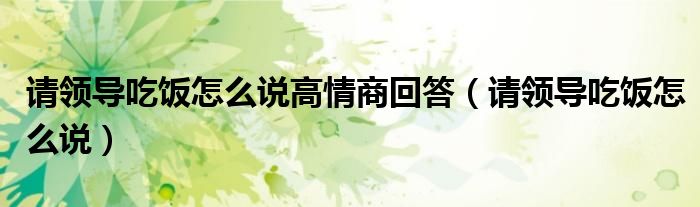 请领导吃饭怎么说高情商回答(请领导吃饭怎么说)