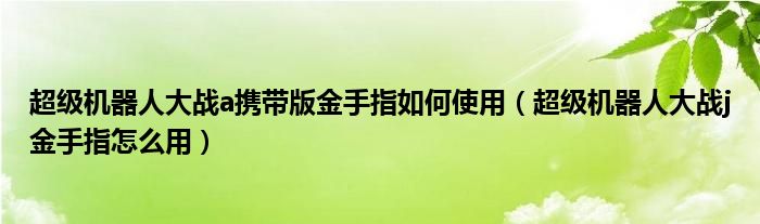 超级机器人大战a携带版金手指如何使用(超级机器人大战j金手指怎么用)