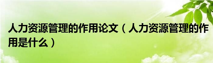 人力资源管理的作用论文(人力资源管理的作用是什么)