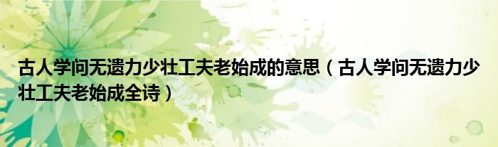 古人学问无遗力少壮工夫老始成的意思(古人学问无遗力少壮工夫老始成全诗)