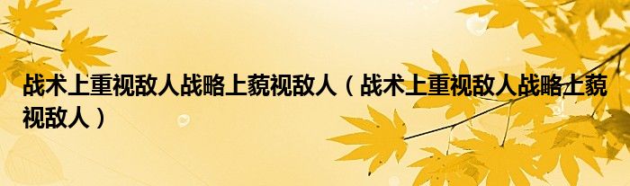战术上重视敌人战略上藐视敌人(战术上重视敌人战略上藐视敌人)