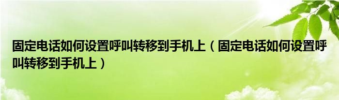 固定电话如何设置呼叫转移到手机上(固定电话如何设置呼叫转移到手机上)