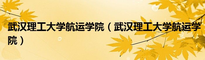 武汉理工大学航运学院(武汉理工大学航运学院)
