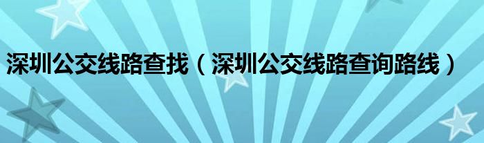 深圳公交线路查找(深圳公交线路查询路线)