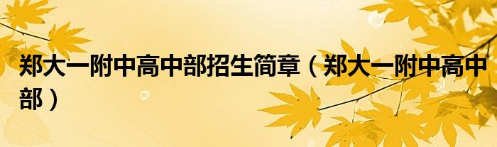 郑大一附中高中部招生简章(郑大一附中高中部)