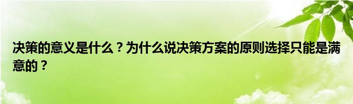 决策的意义是什么?为什么说决策方案的原则选择只能是满意的?