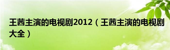 王茜主演的电视剧2012(王茜主演的电视剧大全)