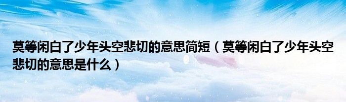 莫等闲白了少年头空悲切的意思简短(莫等闲白了少年头空悲切的意思是什么)