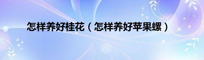 怎样养好桂花(怎样养好苹果螺)