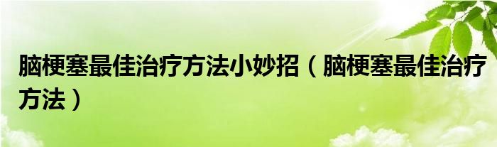 脑梗塞最佳治疗方法小妙招(脑梗塞最佳治疗方法)