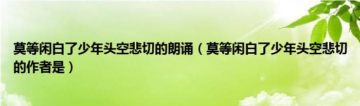 莫等闲白了少年头空悲切的朗诵(莫等闲白了少年头空悲切的作者是)