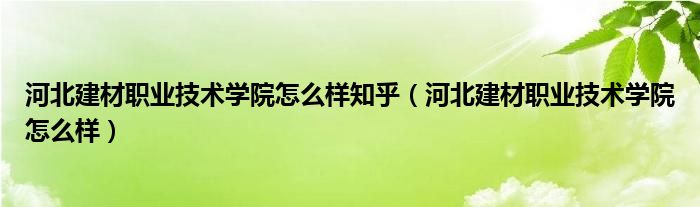 河北建材职业技术学院怎么样知乎(河北建材职业技术学院怎么样)
