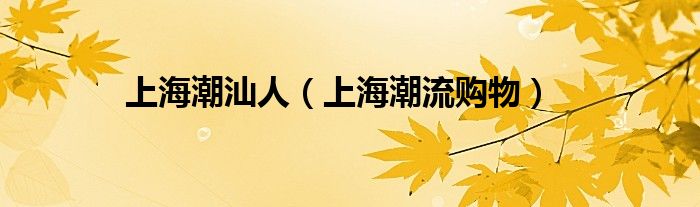 上海潮汕人(上海潮流购物)