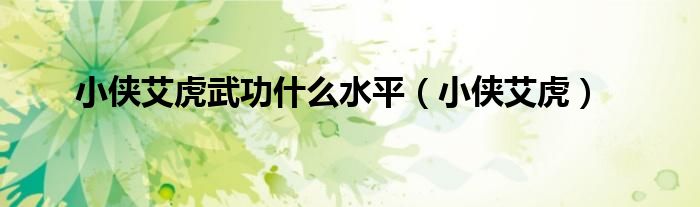 小侠艾虎武功什么水平(小侠艾虎)