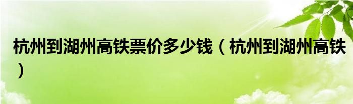 杭州到湖州高铁票价多少钱(杭州到湖州高铁)