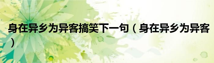 身在异乡为异客搞笑下一句(身在异乡为异客)
