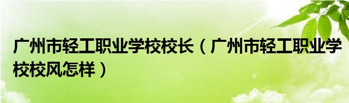 广州市轻工职业学校校长(广州市轻工职业学校校风怎样)