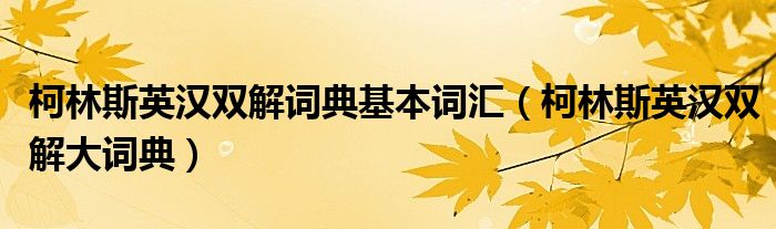 柯林斯英汉双解词典基本词汇(柯林斯英汉双解大词典)