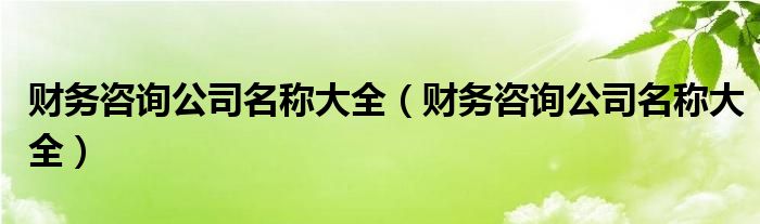 财务咨询公司名称大全(财务咨询公司名称大全)