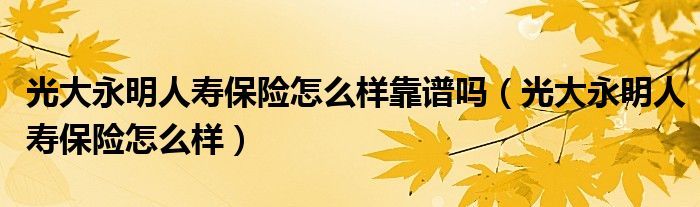 光大永明人寿保险怎么样靠谱吗(光大永明人寿保险怎么样)