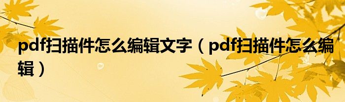pdf扫描件怎么编辑文字(pdf扫描件怎么编辑)