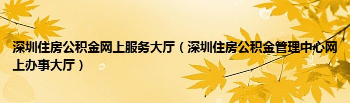 深圳住房公积金网上服务大厅(深圳住房公积金管理中心网上办事大厅)