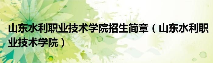 山东水利职业技术学院招生简章(山东水利职业技术学院)