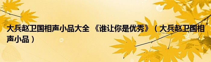大兵赵卫国相声小品大全 《谁让你是优秀》(大兵赵卫国相声小品)